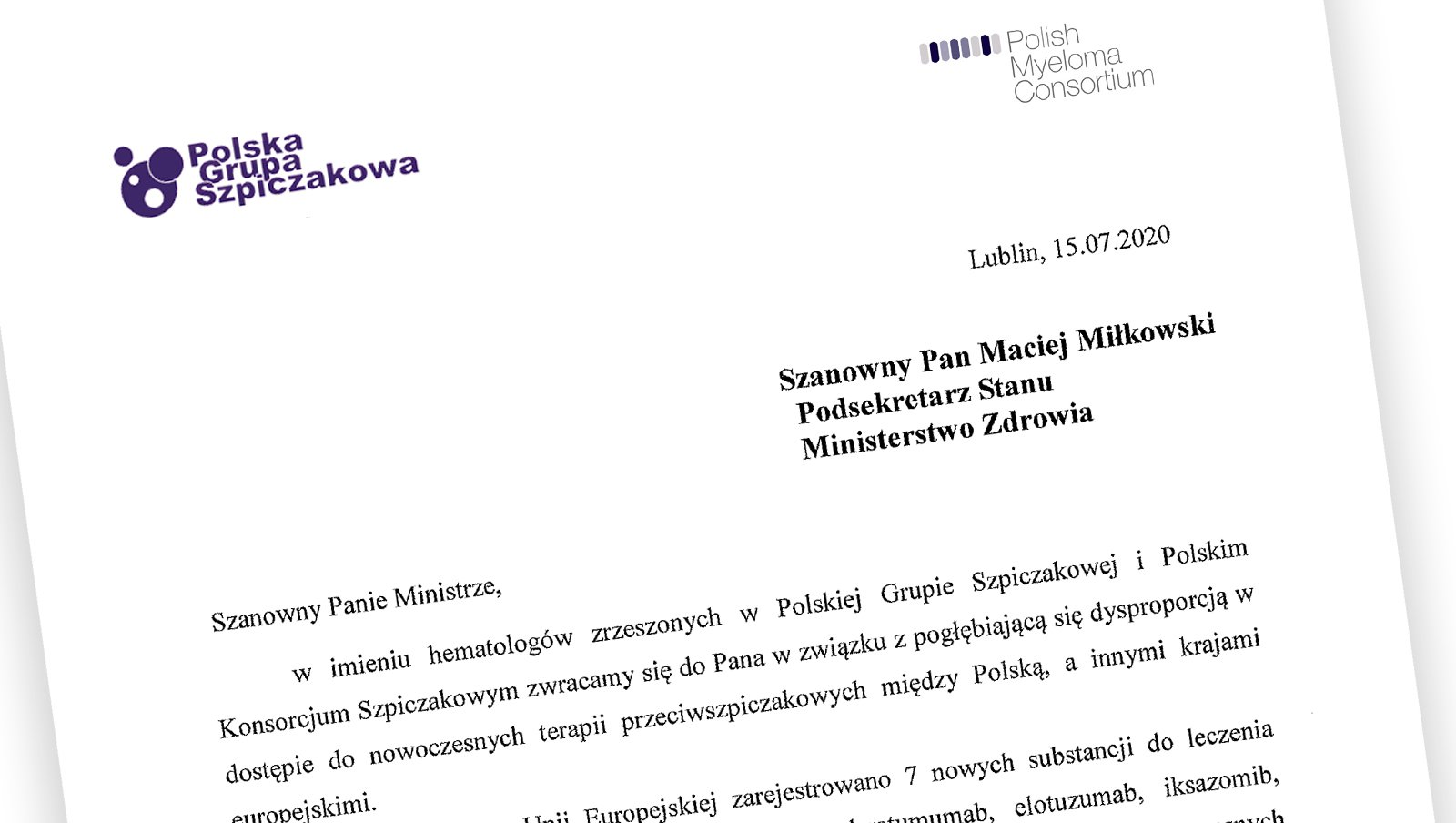 List przedstawicieli PGSz i PMC z apelem do Ministerstwa Zdrowia